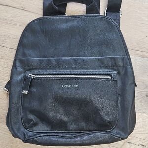 Calvin Klein Black Leather Backpack Minimalist Everyday Bag